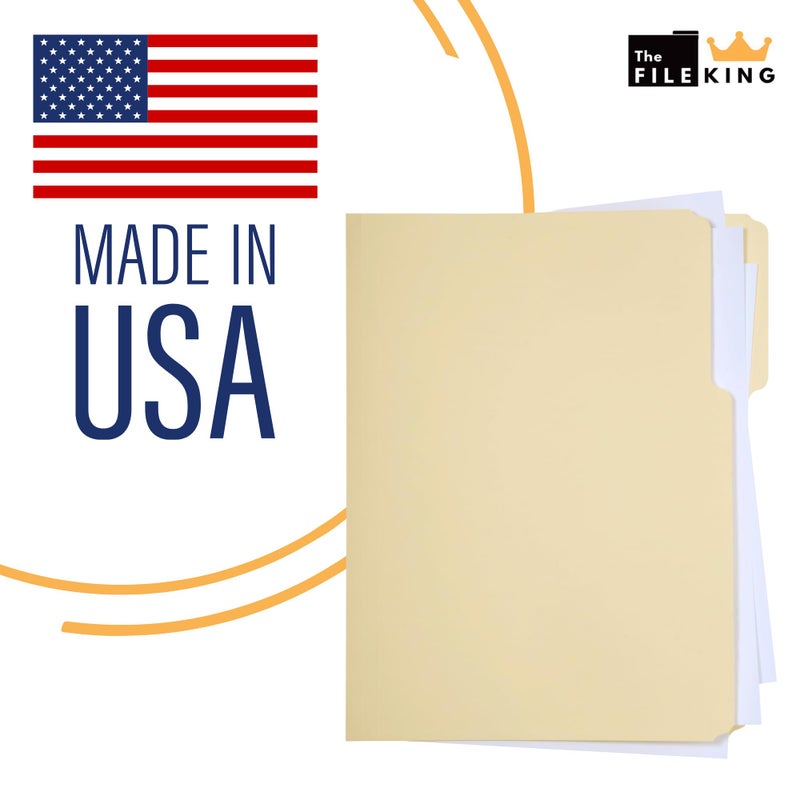The File King 1/3 Cut File Folders Letter Size - 100 Pack | Manilla Folders 8.5 x 11 | Assorted 3 Tabs | Heavy Duty 11-Point Fiber | Made in USA | Undercut Front for Easy Labeling & Organization - Image 4